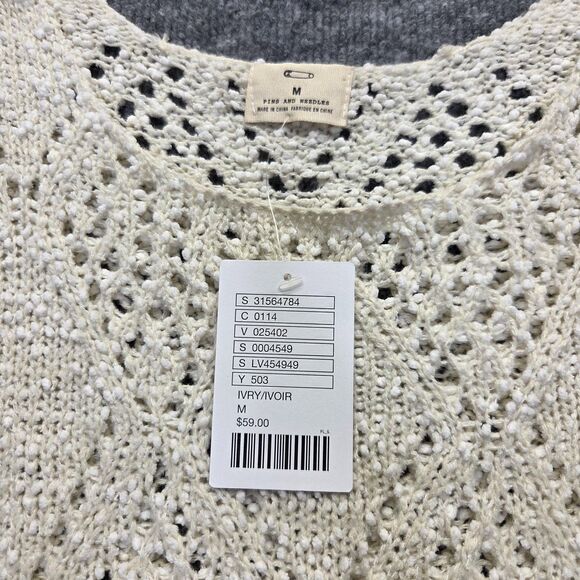 Pins and Needles Sweater Women Medium Ivory Crochet Open Knit Pointelle Pullover - Picture 5 of 9